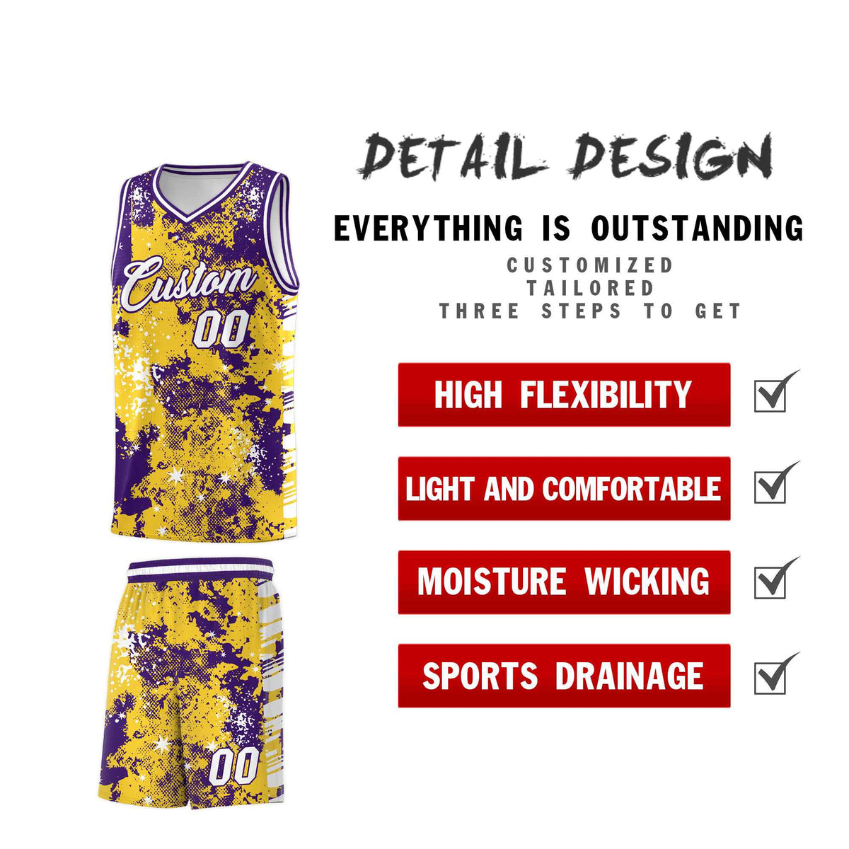 Custom Gold Purple Vice Burst Galactic Graffiti Drapable Basketball Jersey