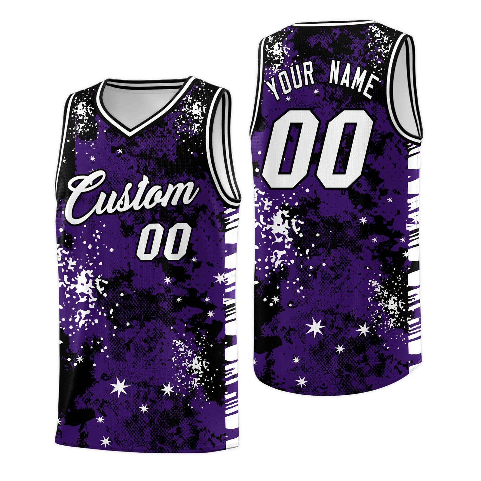 Custom Purple Black Vice Burst Galactic Graffiti Stretch Fabric Basketball Jersey
