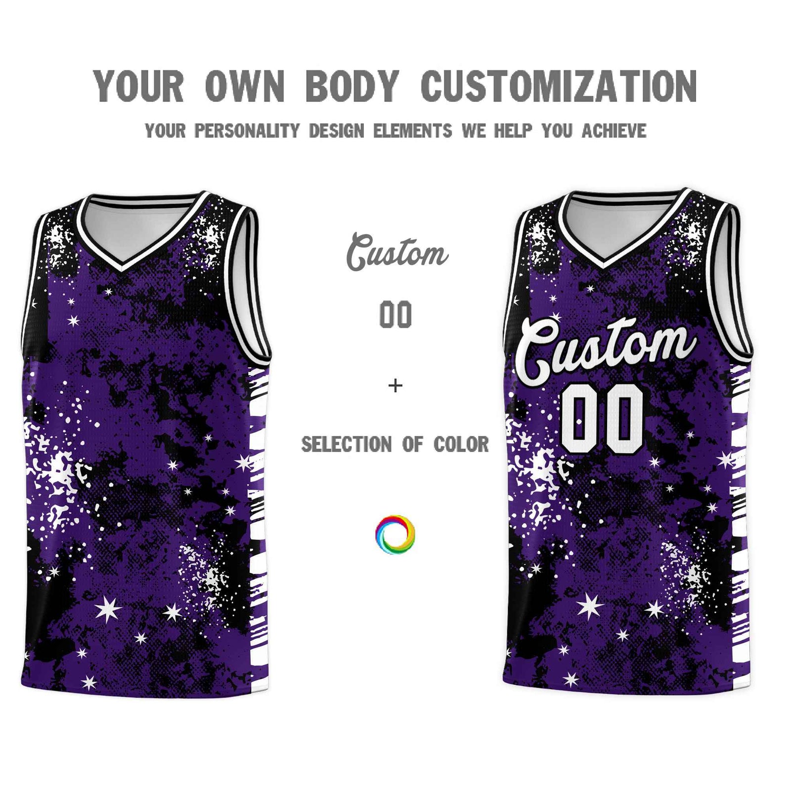 Custom Purple Black Vice Burst Galactic Graffiti Stretch Fabric Basketball Jersey