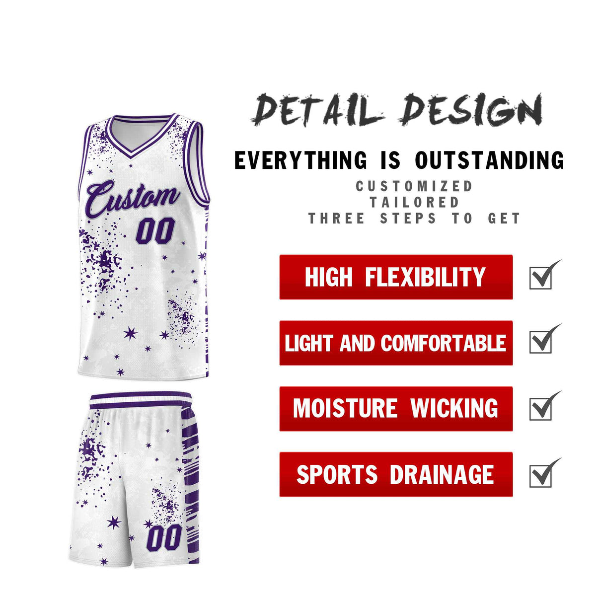 Custom White Purple Vice Burst Galactic Graffiti Moisture-Wicking Basketball Jersey
