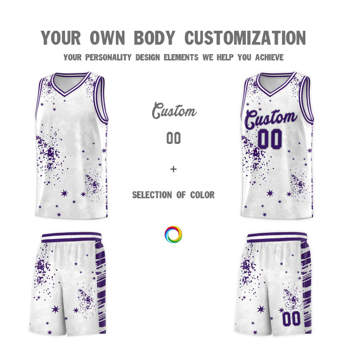 Custom White Purple Vice Burst Galactic Graffiti Moisture-Wicking Basketball Jersey