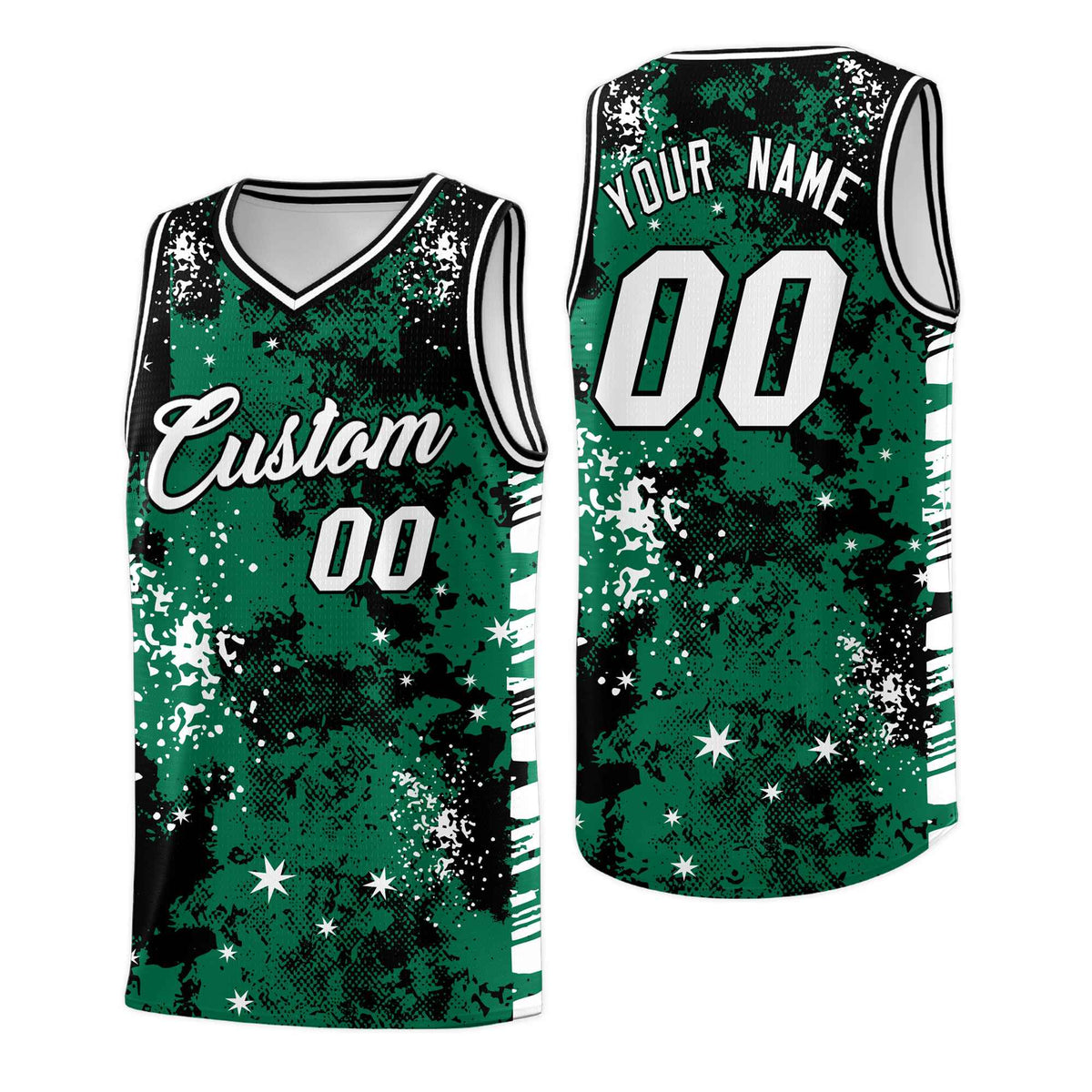 Custom Kelly Green Black Vice Burst Galactic Graffiti Wrinkle-Resistant Basketball Jersey
