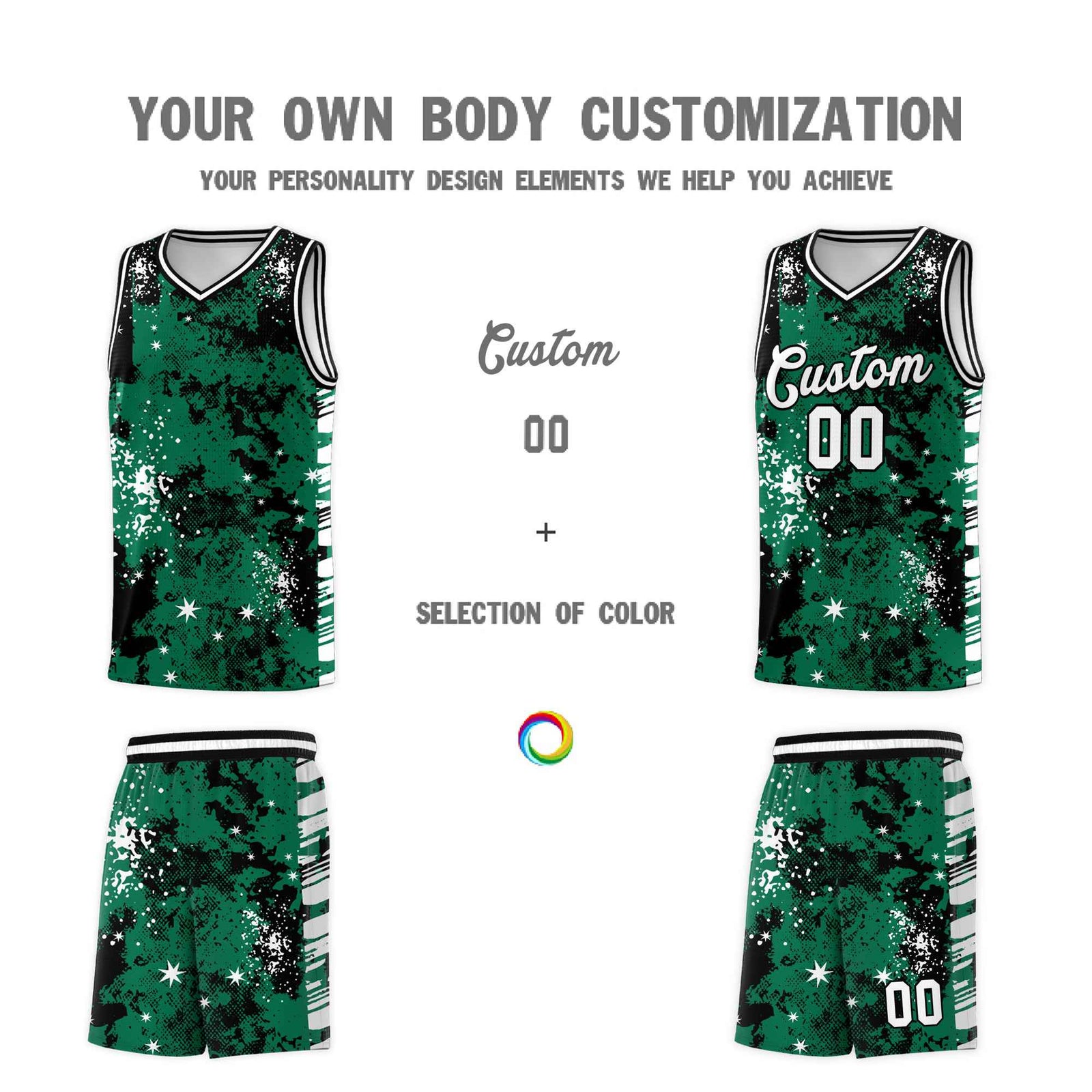 Custom Kelly Green Black Vice Burst Galactic Graffiti Wrinkle-Resistant Basketball Jersey