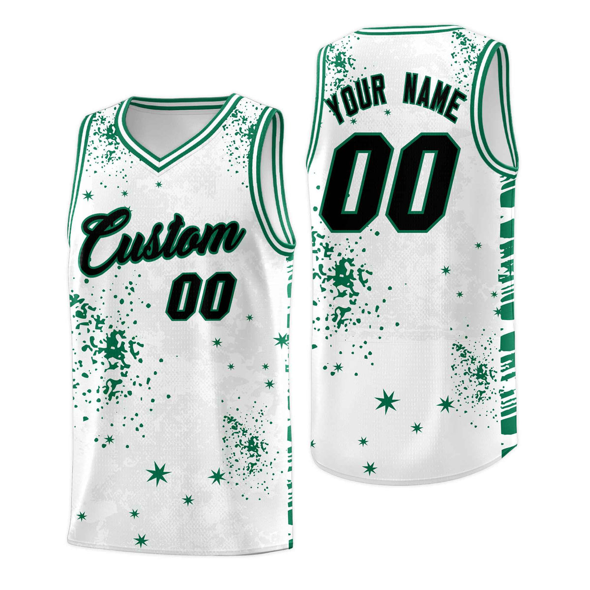 Custom White Kelly Green Vice Burst Galactic Graffiti Breathable Basketball Jersey