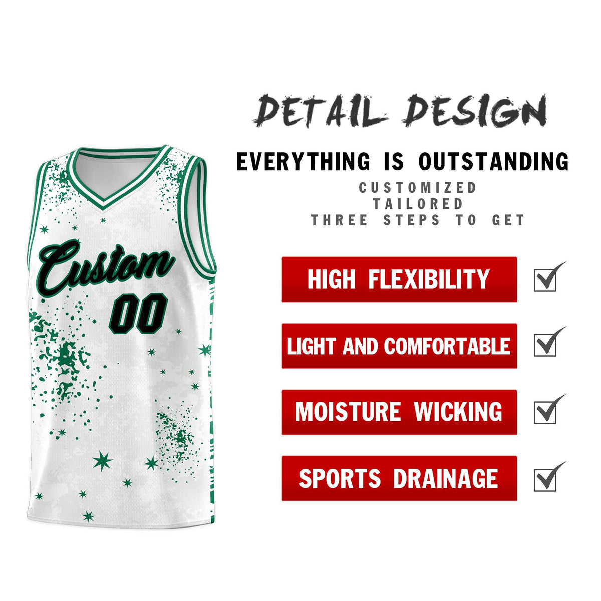 Custom White Kelly Green Vice Burst Galactic Graffiti Breathable Basketball Jersey