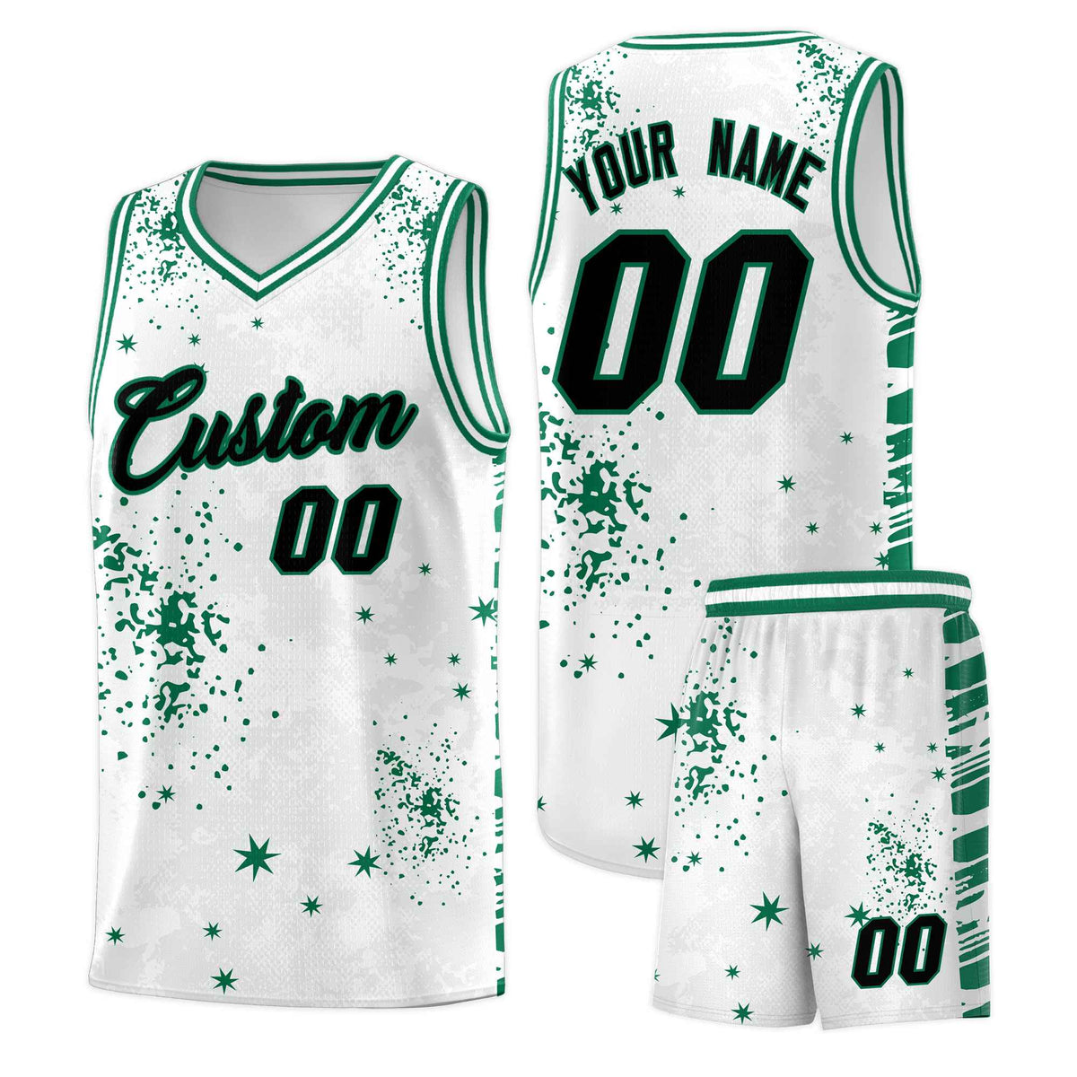Custom White Kelly Green Vice Burst Galactic Graffiti Breathable Basketball Jersey
