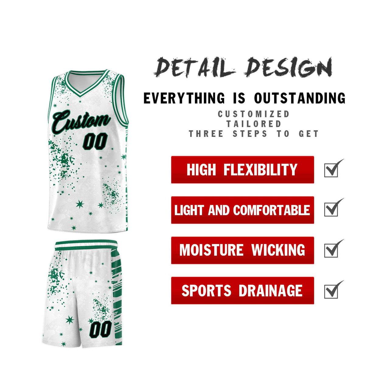 Custom White Kelly Green Vice Burst Galactic Graffiti Breathable Basketball Jersey