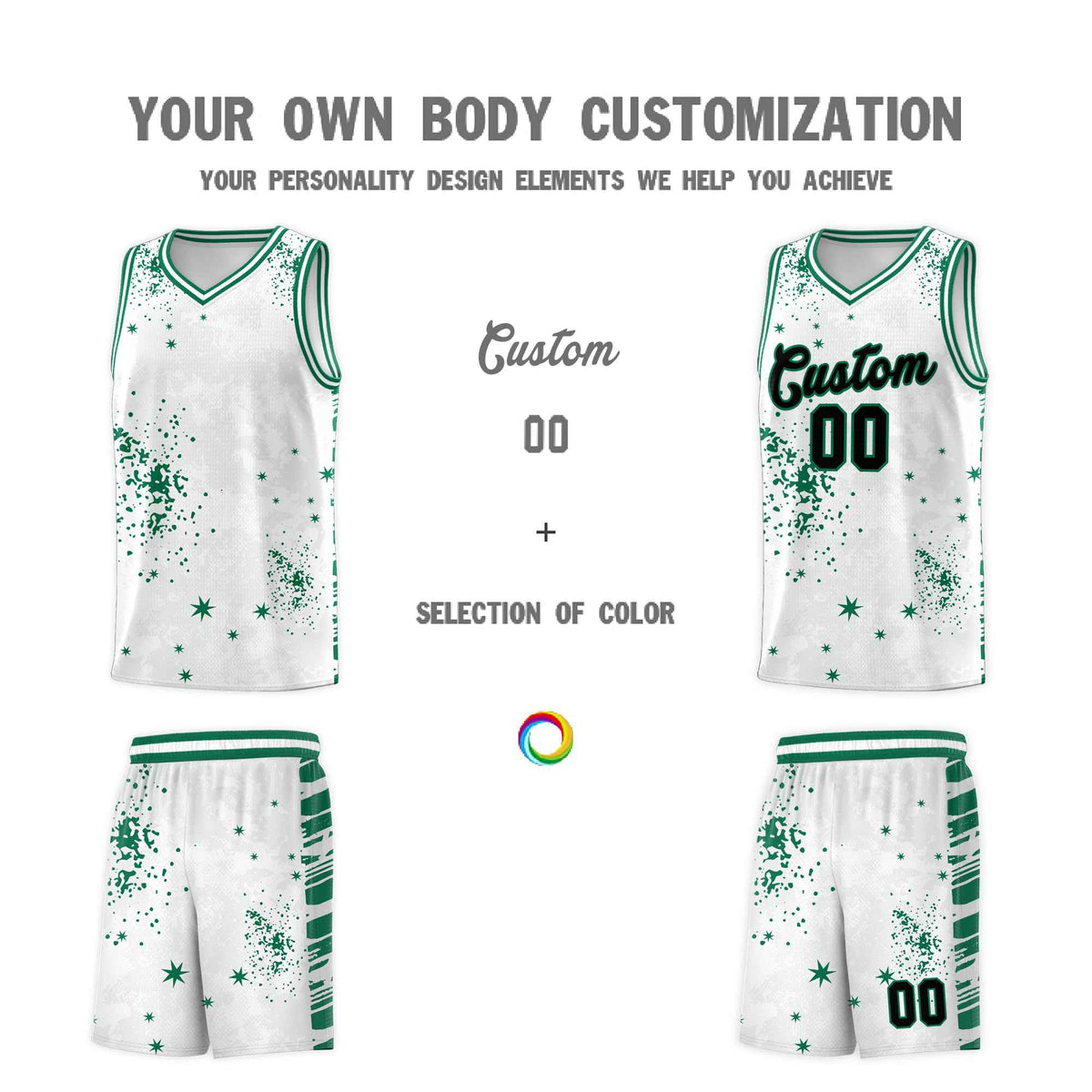Custom White Kelly Green Vice Burst Galactic Graffiti Breathable Basketball Jersey