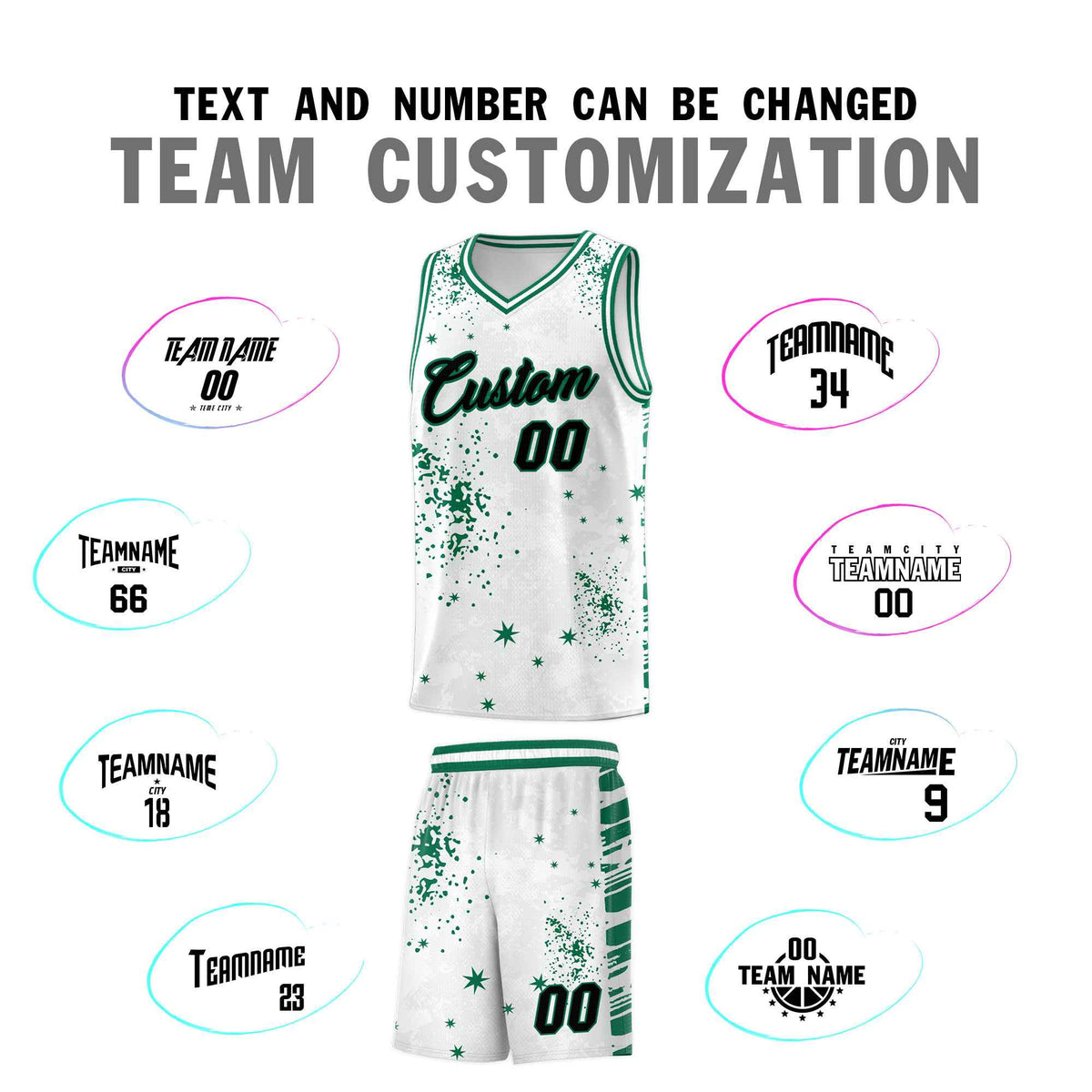 Custom White Kelly Green Vice Burst Galactic Graffiti Breathable Basketball Jersey