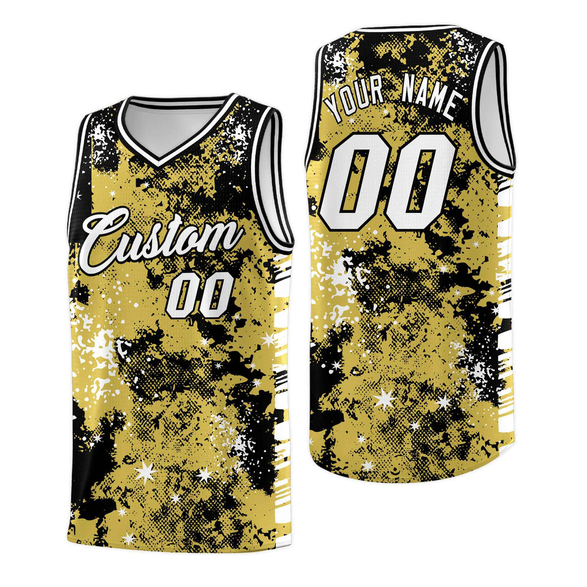 Custom Old Gold Black Vice Burst Galactic Graffiti Lightweight Basketball Jersey