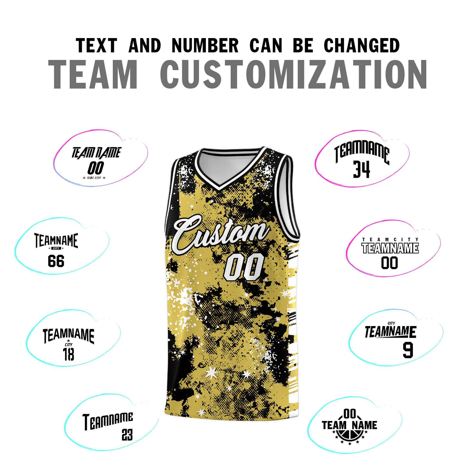 Custom Old Gold Black Vice Burst Galactic Graffiti Lightweight Basketball Jersey