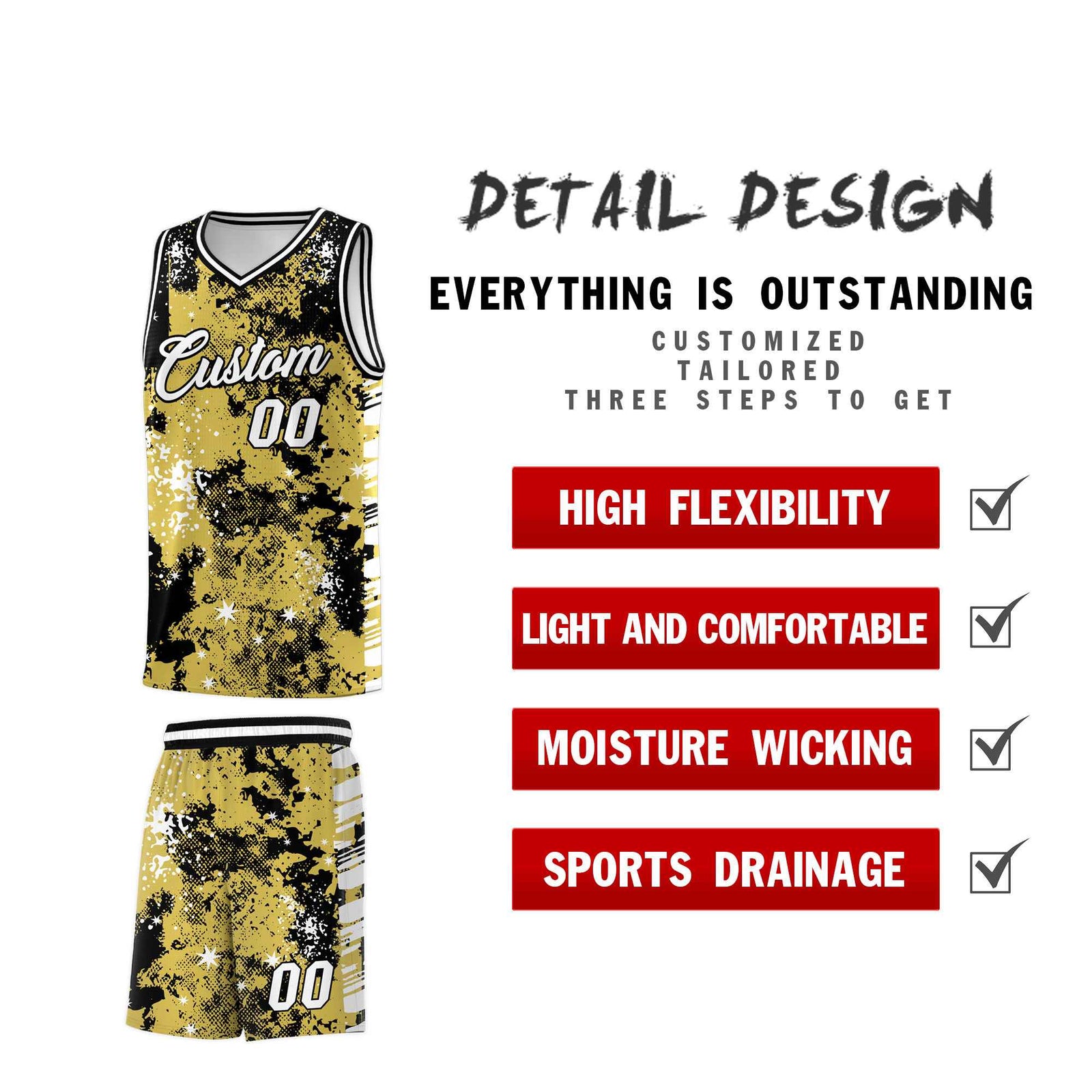 Custom Old Gold Black Vice Burst Galactic Graffiti Lightweight Basketball Jersey