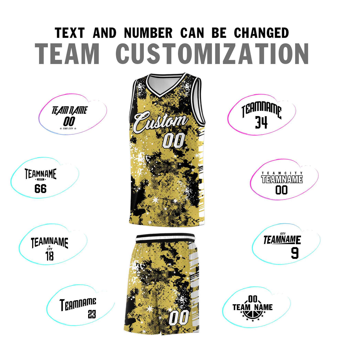 Custom Old Gold Black Vice Burst Galactic Graffiti Lightweight Basketball Jersey
