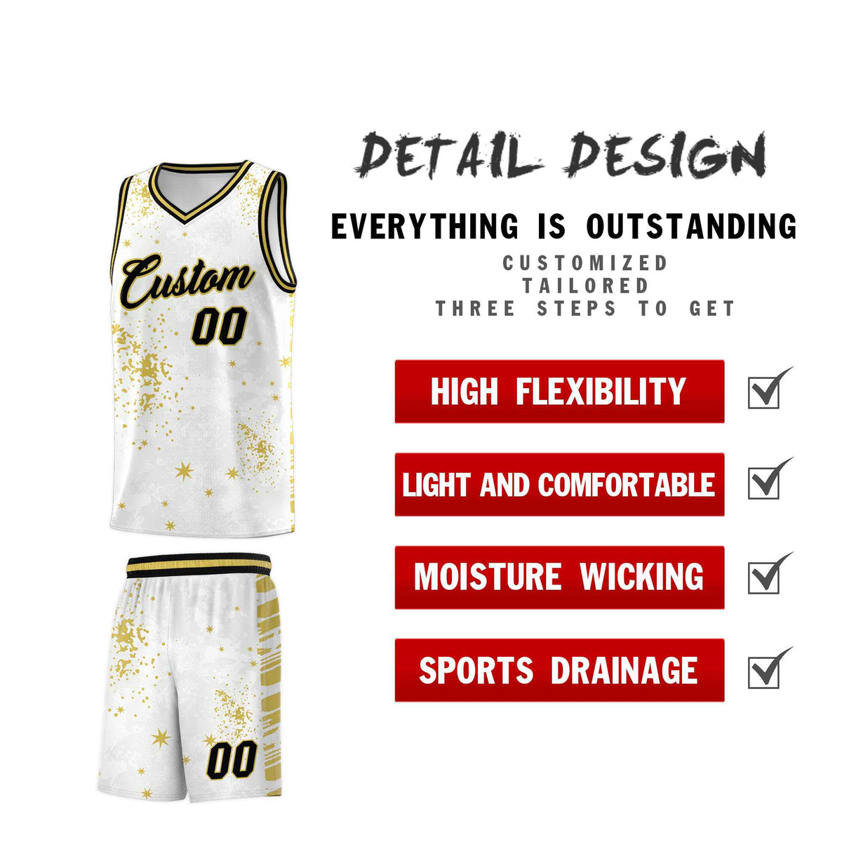 Custom White Old Gold Vice Burst Galactic Graffiti Quick-Drying Basketball Jersey