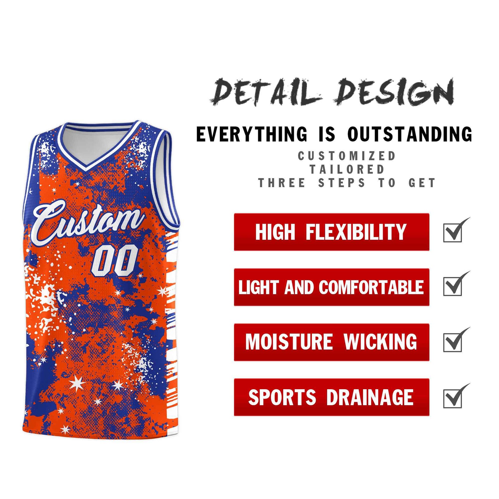 Custom Orange Royal Blue Vice Burst Galactic Graffiti Moisture-Wicking Basketball Jersey