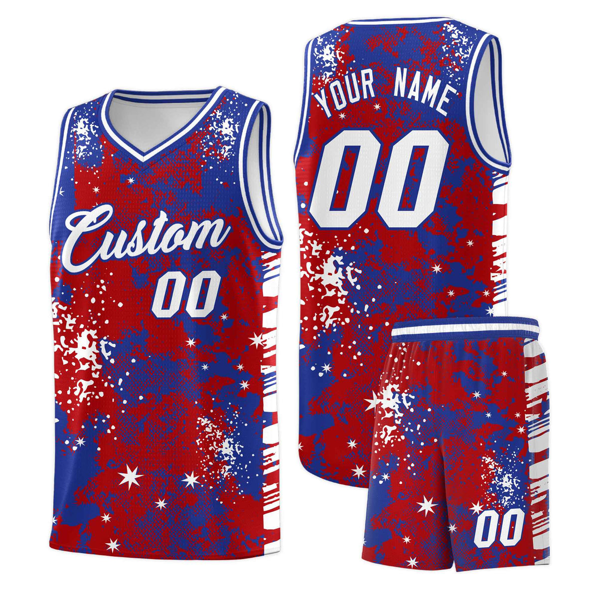 Custom Red Royal Blue Vice Burst Galactic Graffiti Wrinkle-Resistant Basketball Jersey