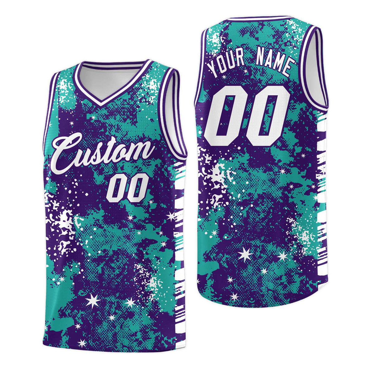 Custom Aqua Purple Vice Burst Galactic Graffiti Breathable Basketball Jersey