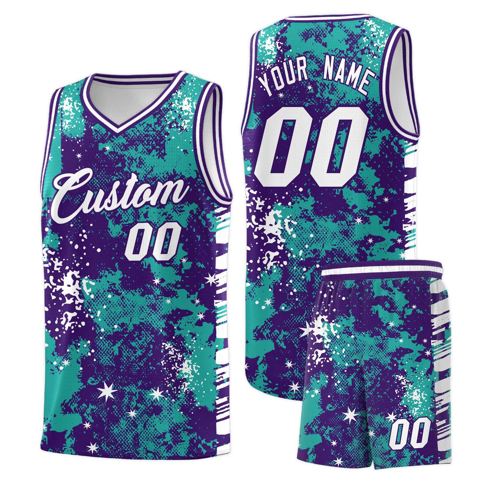 Custom Aqua Purple Vice Burst Galactic Graffiti Breathable Basketball Jersey