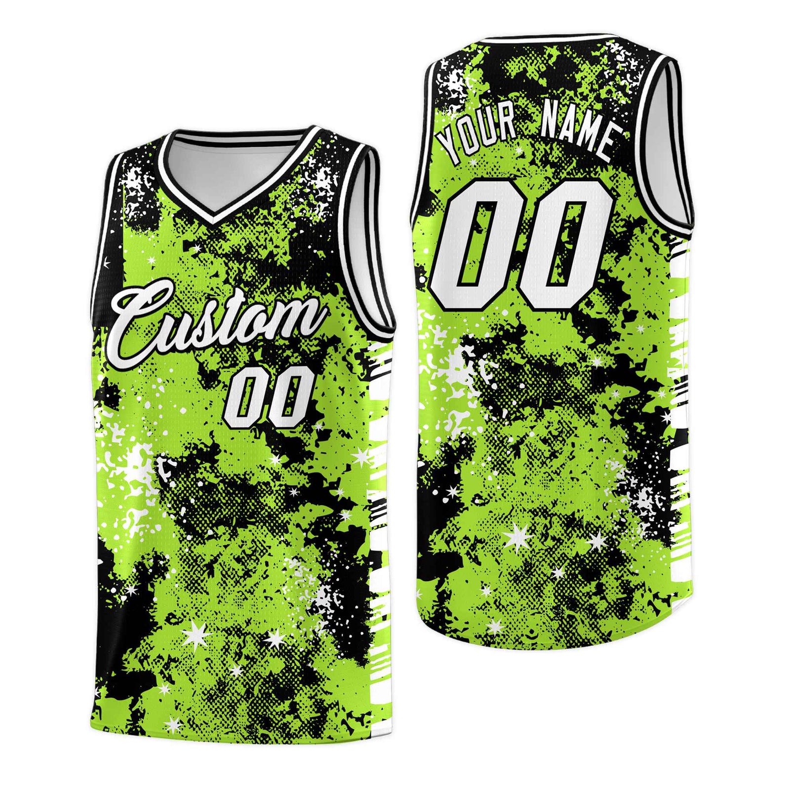 Custom Neon Green Black Vice Burst Galactic Graffiti Lightweight Basketball Jersey