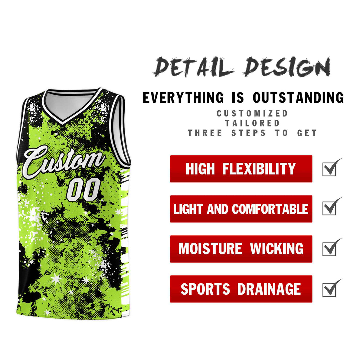 Custom Neon Green Black Vice Burst Galactic Graffiti Lightweight Basketball Jersey