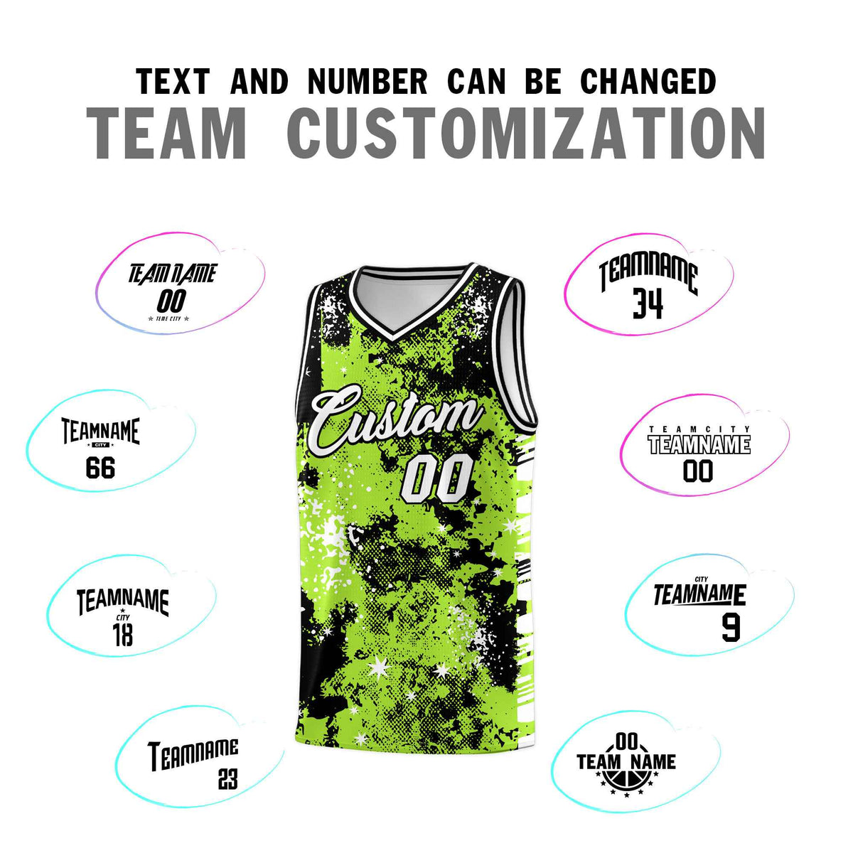 Custom Neon Green Black Vice Burst Galactic Graffiti Lightweight Basketball Jersey