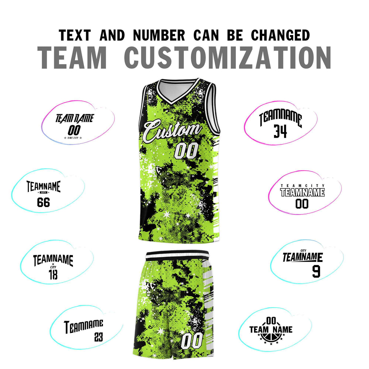 Custom Neon Green Black Vice Burst Galactic Graffiti Lightweight Basketball Jersey