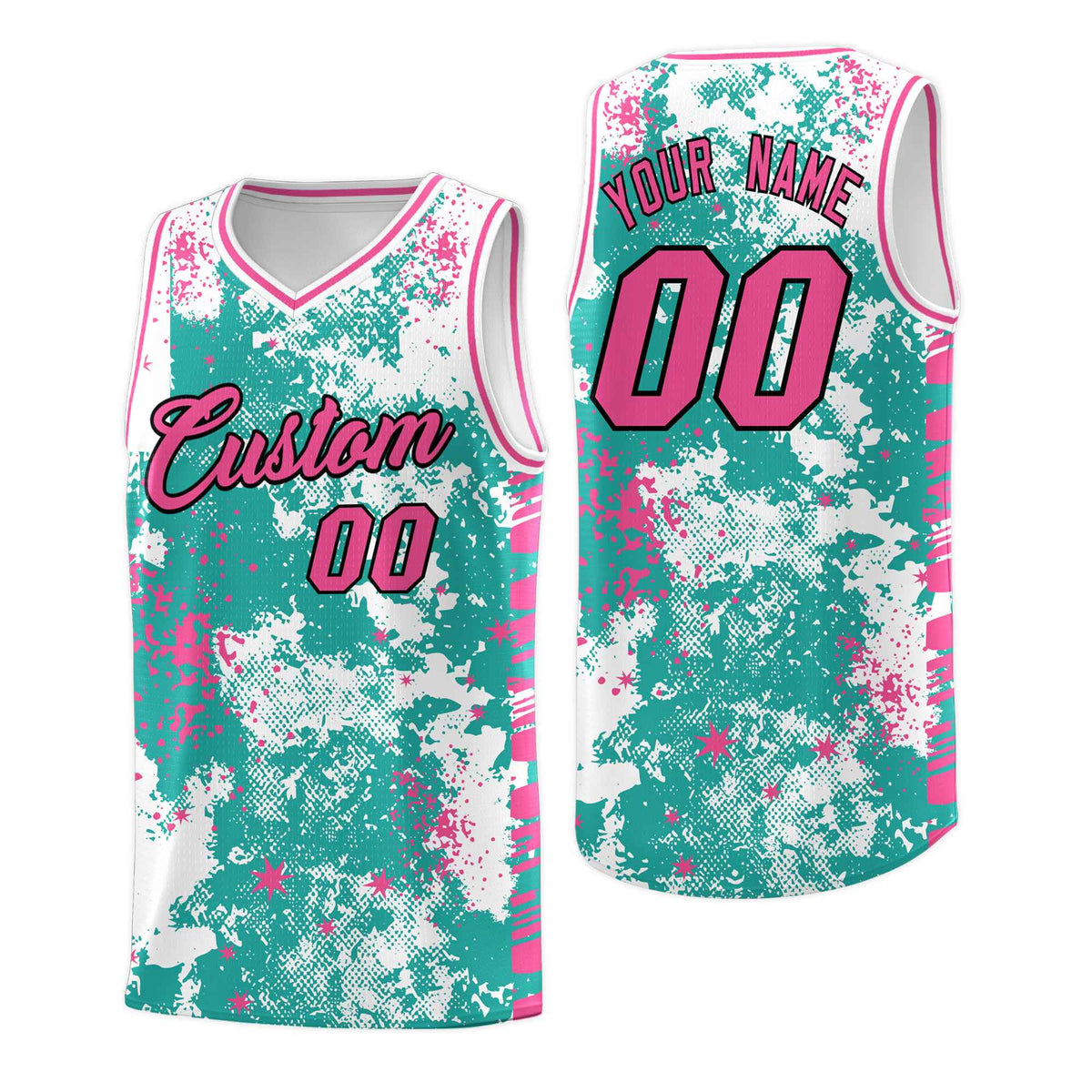 Custom Aqua Pink Vice Burst Galactic Graffiti Quick-Drying Basketball Jersey