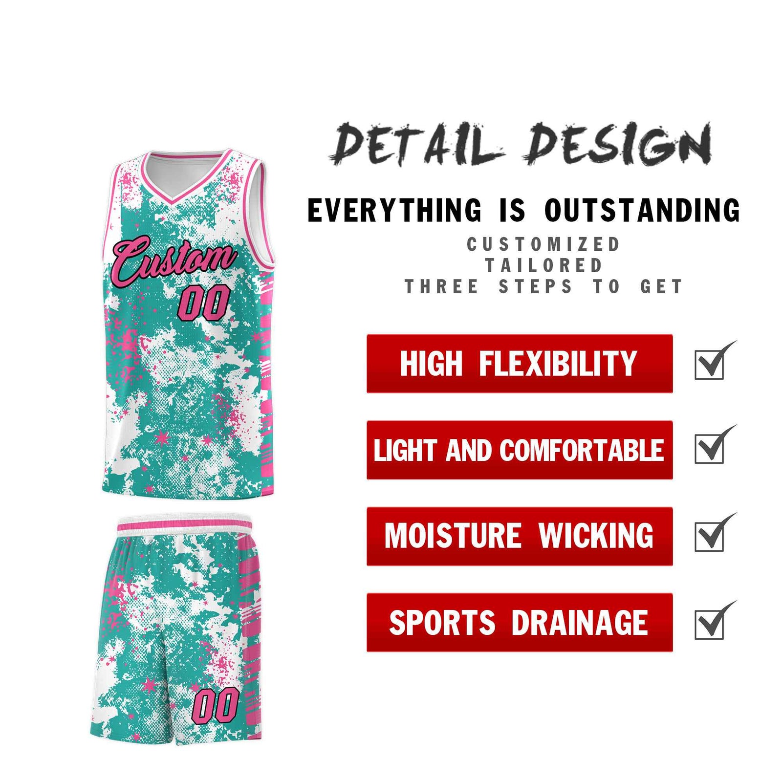 Custom Aqua Pink Vice Burst Galactic Graffiti Quick-Drying Basketball Jersey
