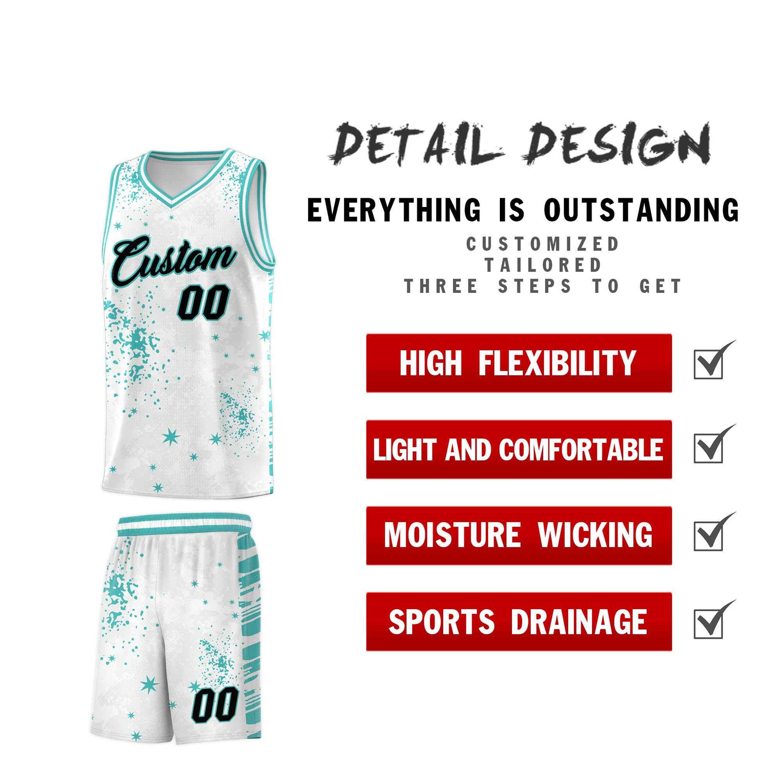 Custom White Light Teal Vice Burst Galactic Graffiti Sublimation Printing Basketball Jersey