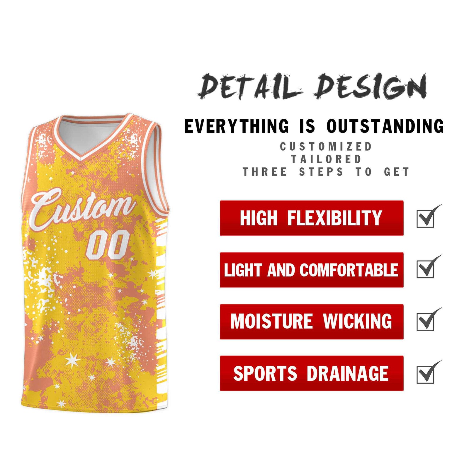 Custom Gold Light Orange Vice Burst Galactic Graffiti Stretch Fabric Basketball Jersey