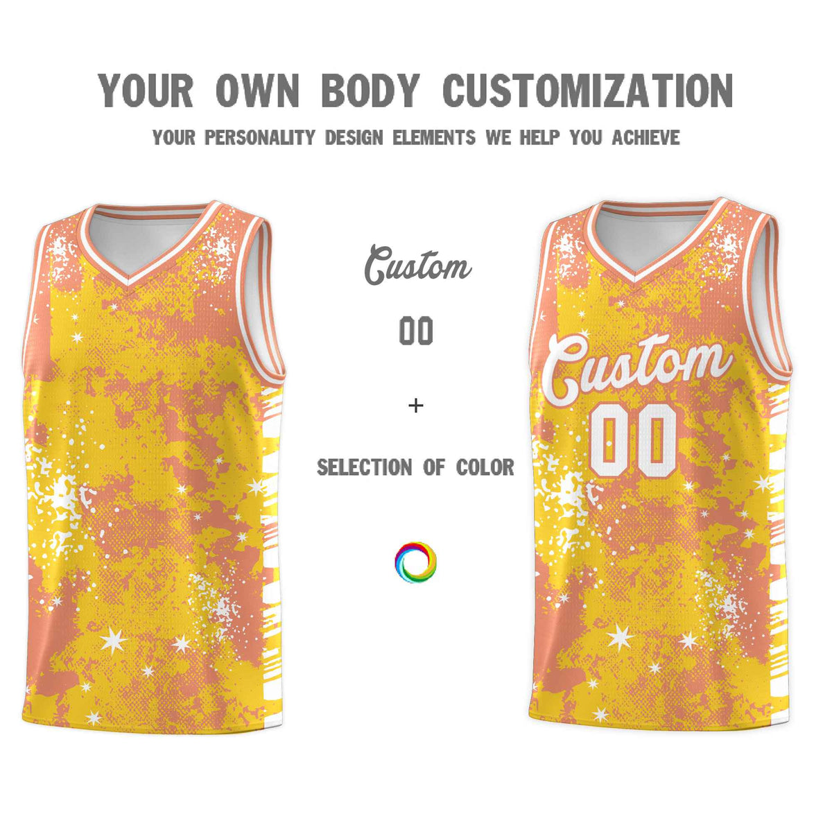Custom Gold Light Orange Vice Burst Galactic Graffiti Stretch Fabric Basketball Jersey