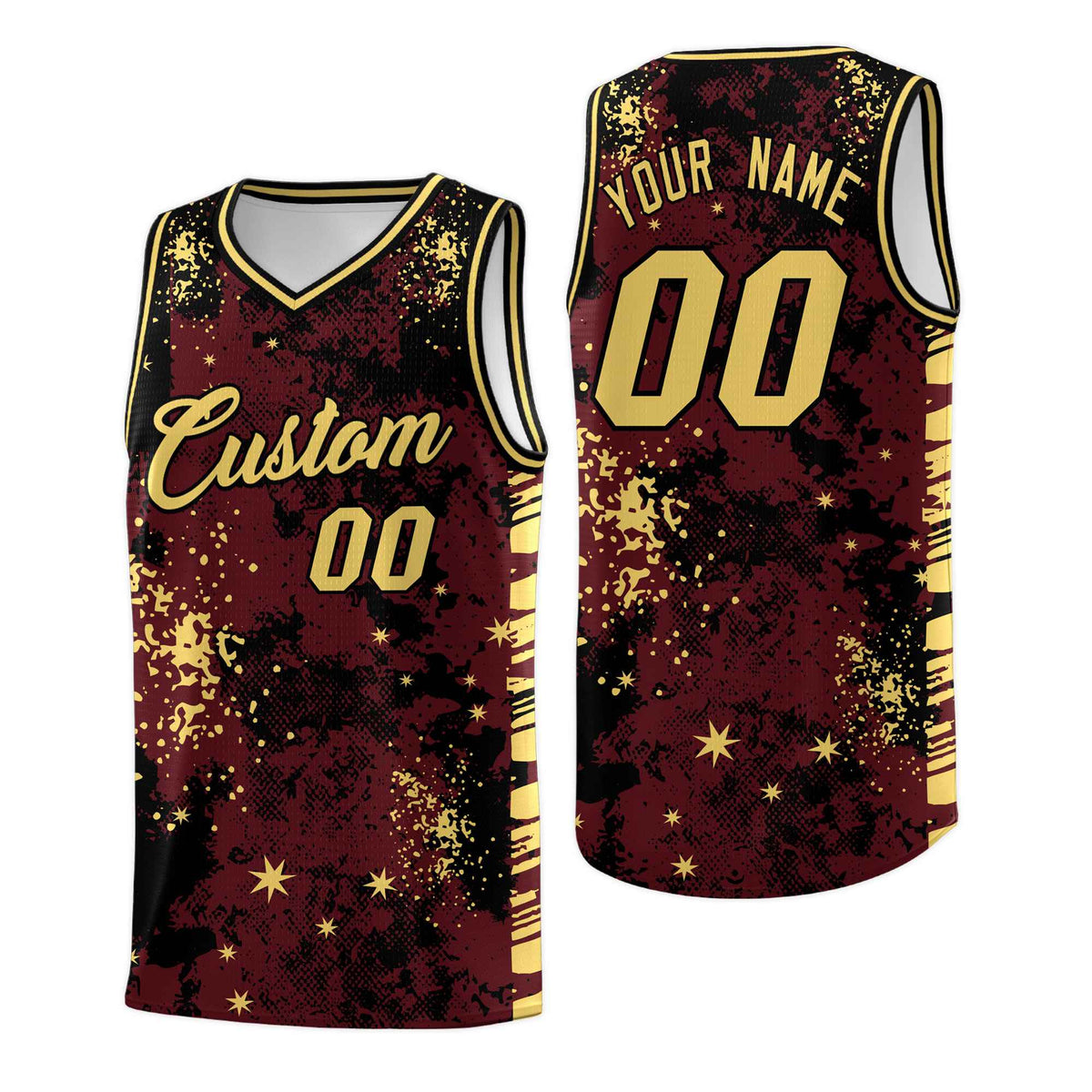 Custom Burgundy Black Vice Burst Galactic Graffiti Quick-Drying Basketball Jersey