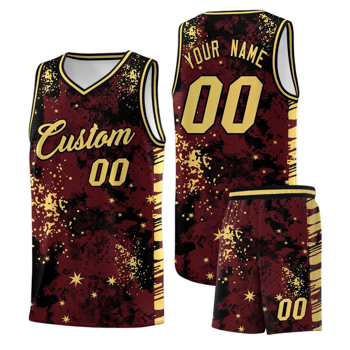 Custom Burgundy Black Vice Burst Galactic Graffiti Quick-Drying Basketball Jersey