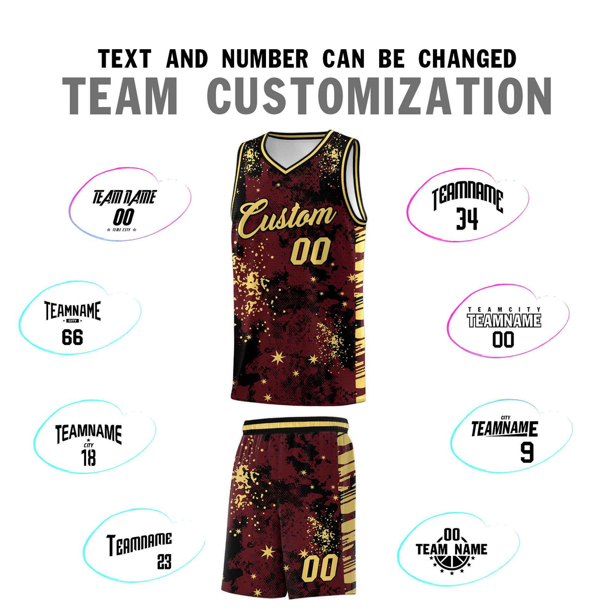 Custom Burgundy Black Vice Burst Galactic Graffiti Quick-Drying Basketball Jersey