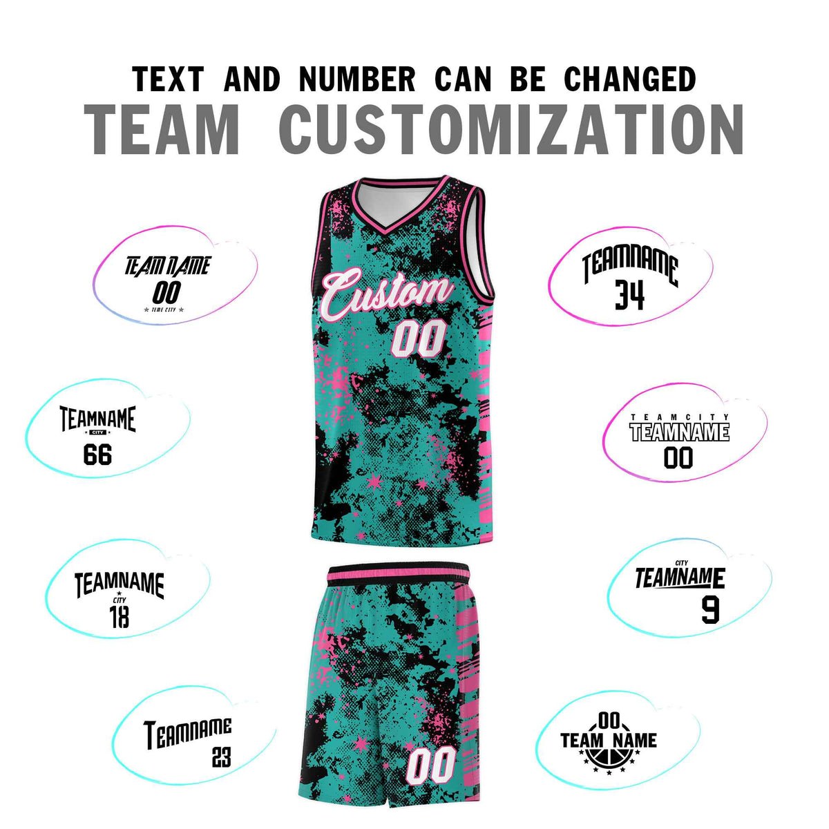 Custom Aqua Black Vice Burst Galactic Graffiti Drapable Basketball Jersey