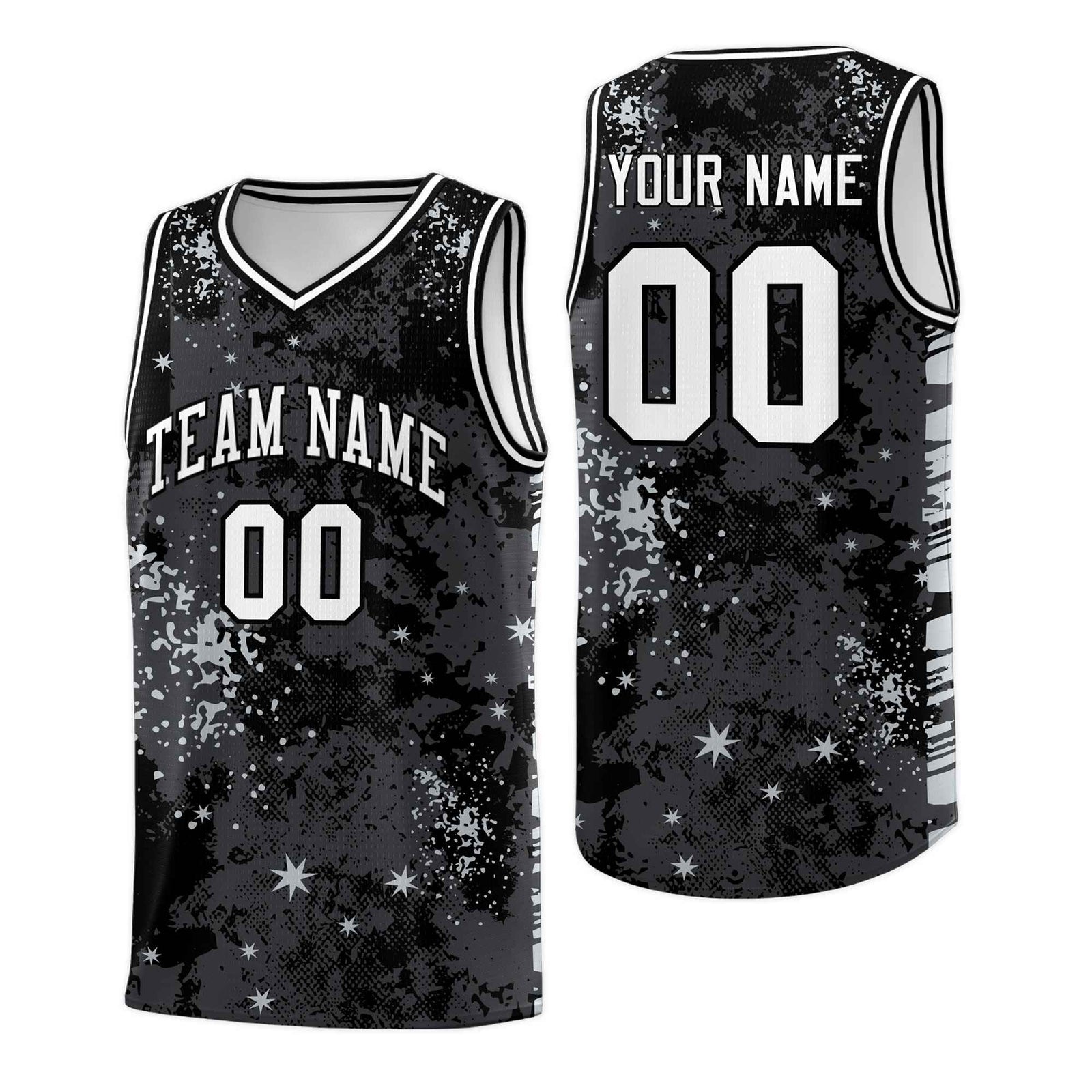 Custom Black Gray Vice Burst Galactic Graffiti Stretch Fabric Basketball Jersey