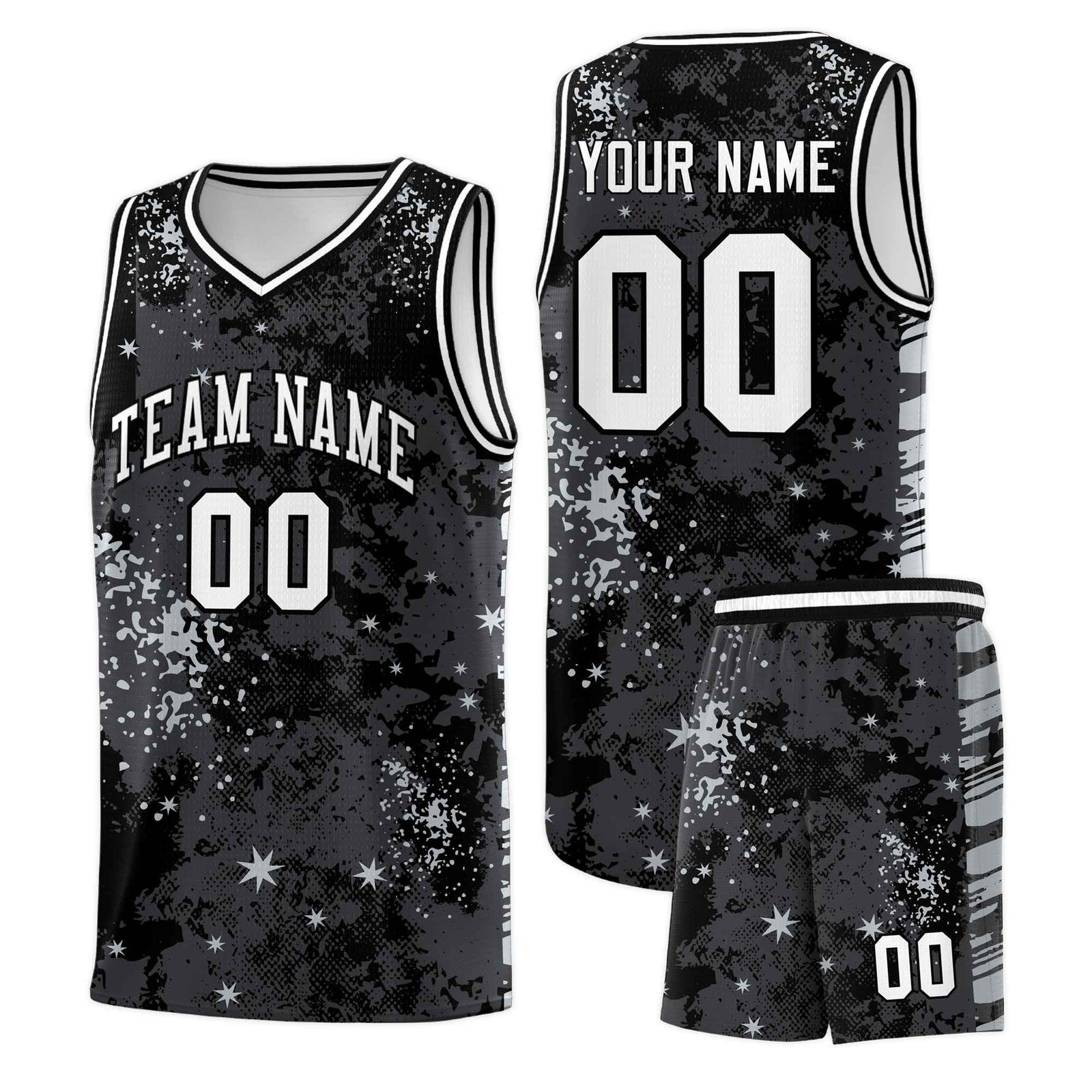 Custom Black Gray Vice Burst Galactic Graffiti Stretch Fabric Basketball Jersey