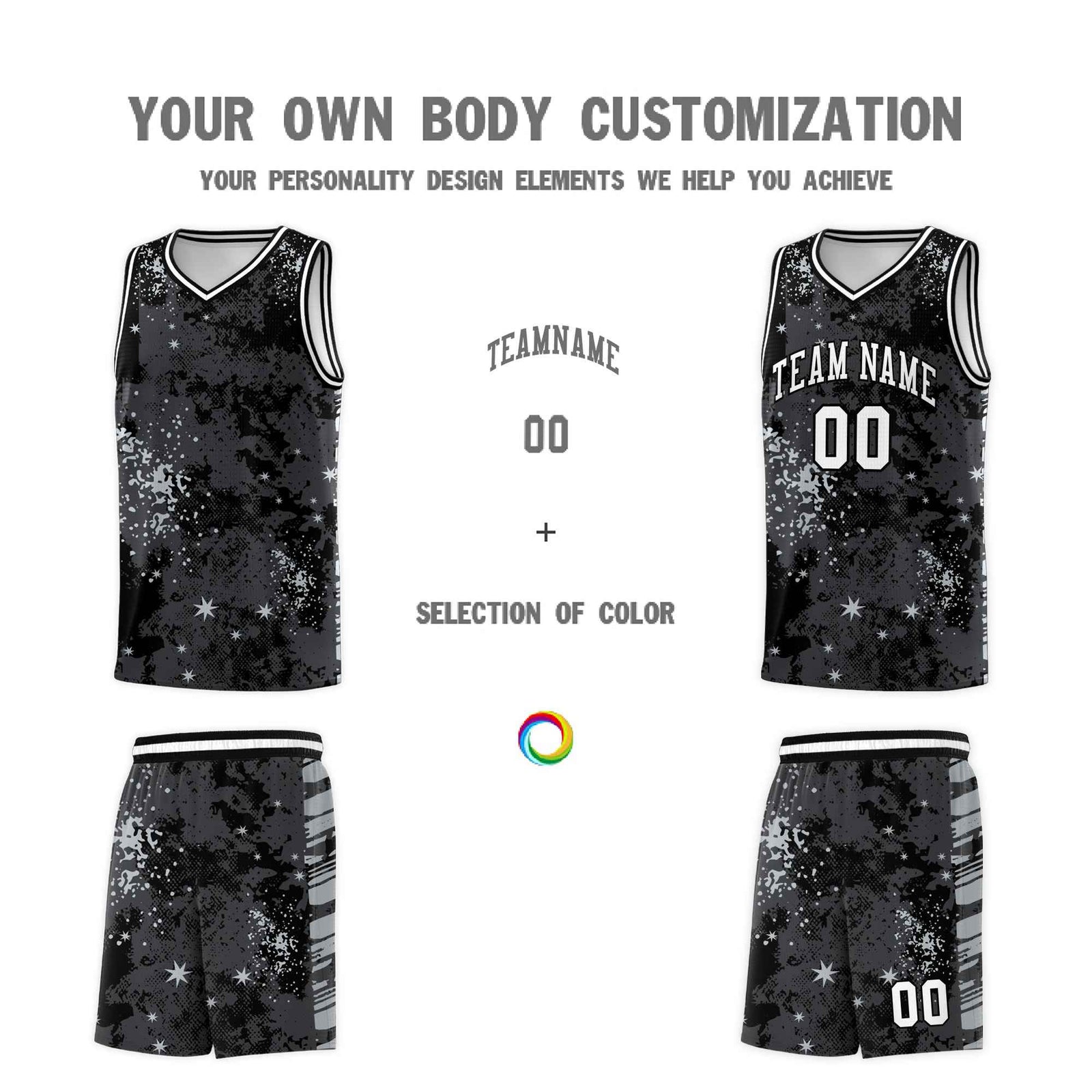 Custom Black Gray Vice Burst Galactic Graffiti Stretch Fabric Basketball Jersey