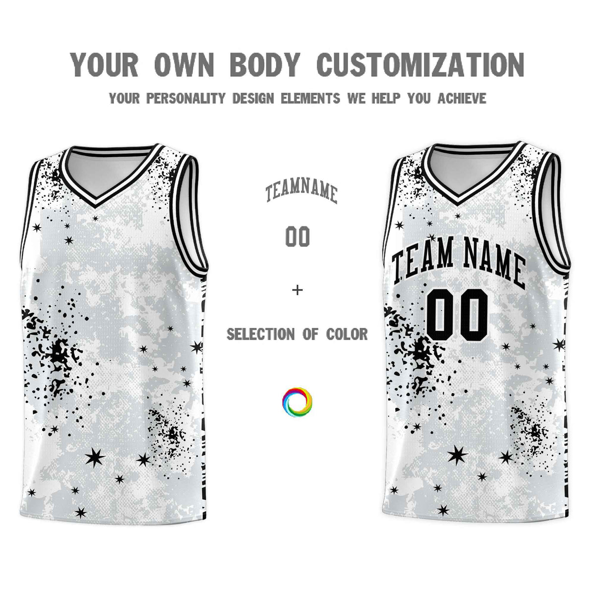 Custom White Black Vice Burst Galactic Graffiti Moisture-Wicking Basketball Jersey