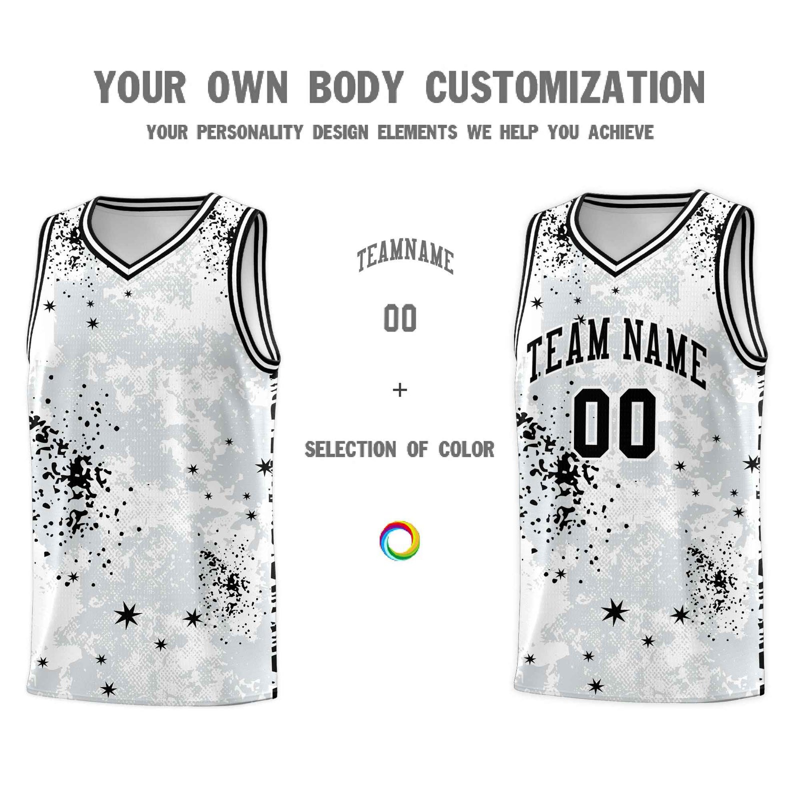Custom White Black Vice Burst Galactic Graffiti Moisture-Wicking Basketball Jersey