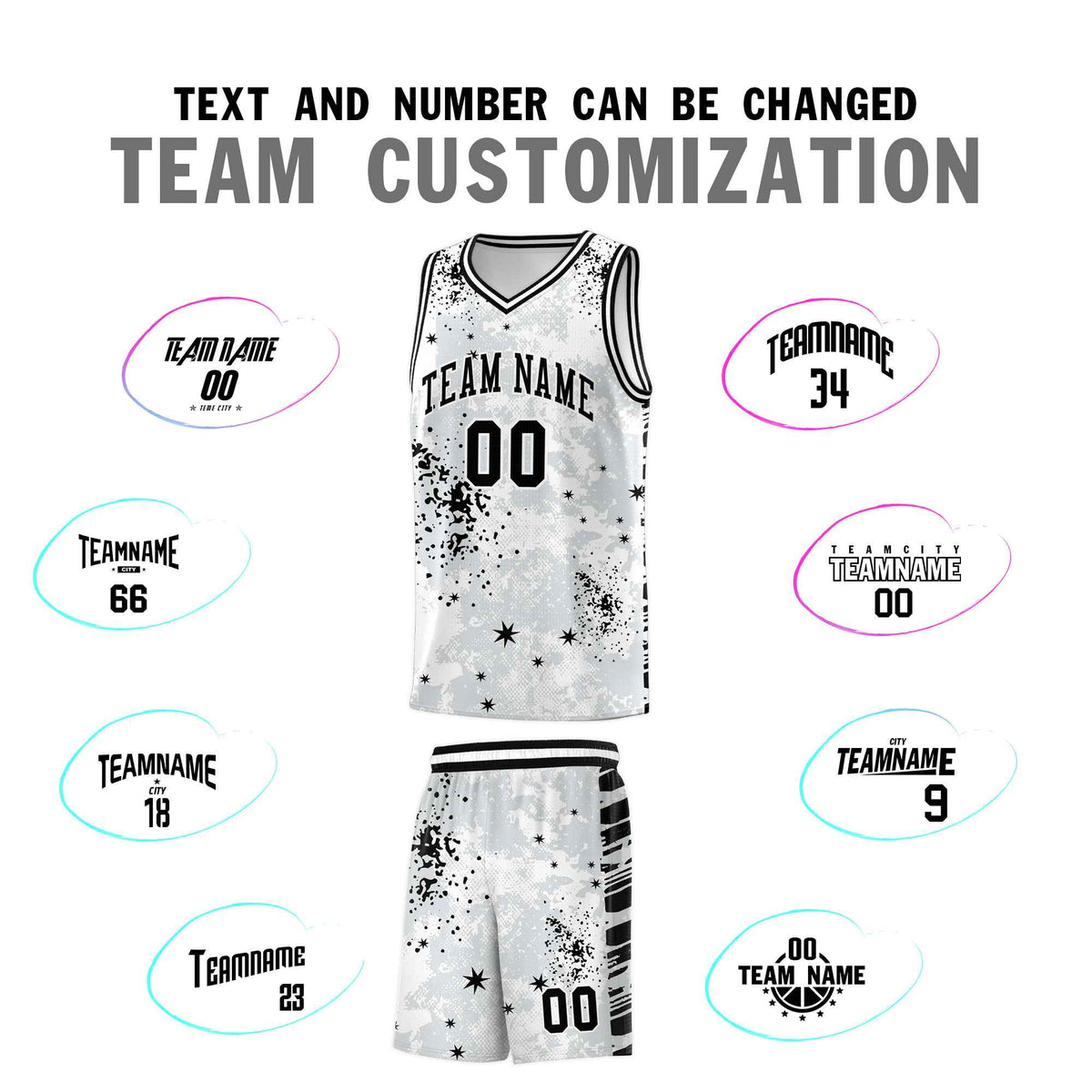Custom White Black Vice Burst Galactic Graffiti Moisture-Wicking Basketball Jersey