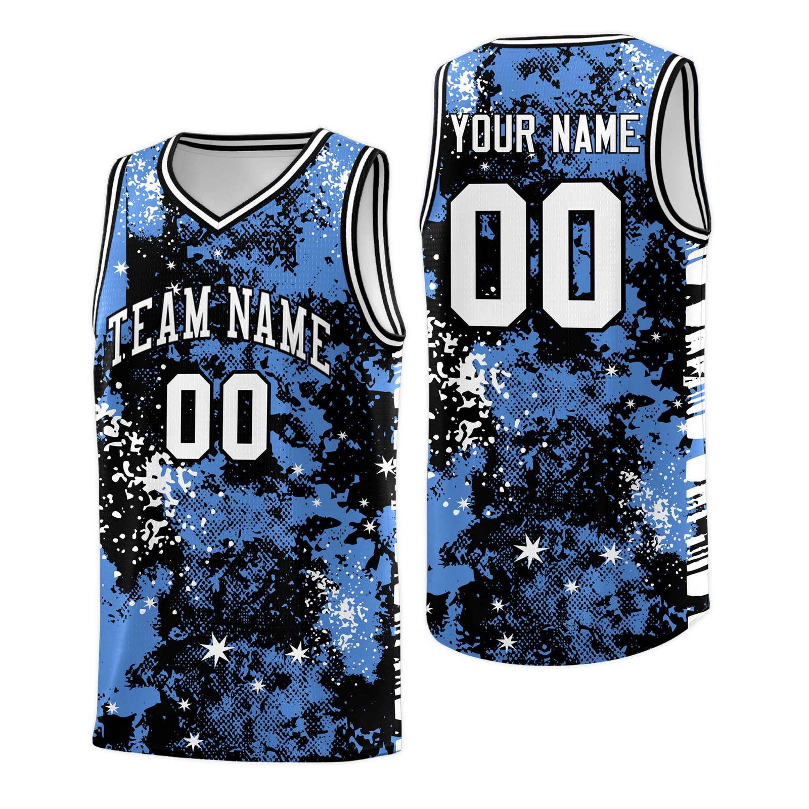 Custom Powder Blue Black Vice Burst Galactic Graffiti Lightweight Basketball Jersey