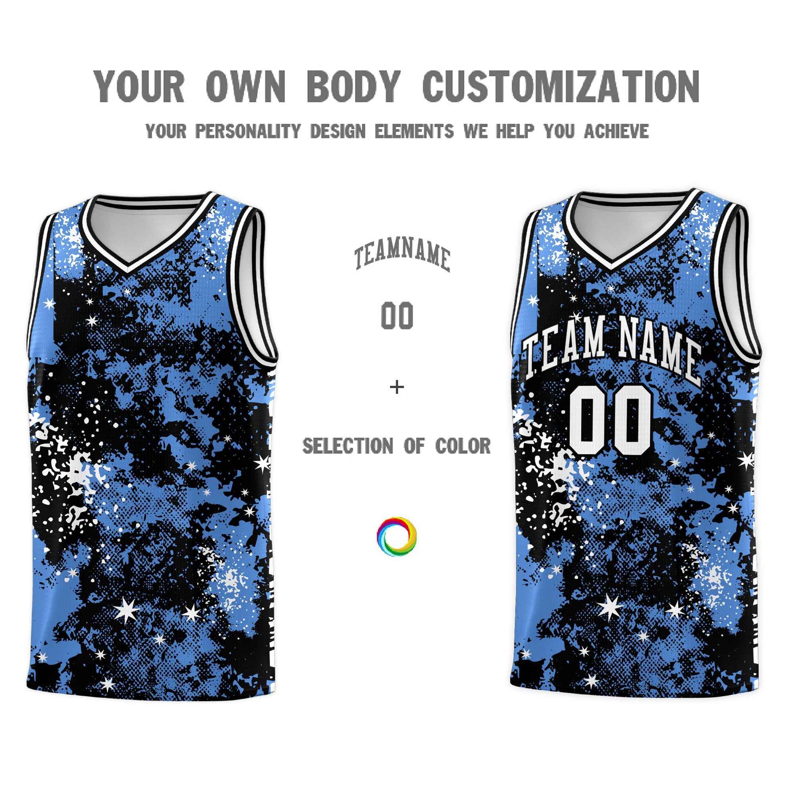 Custom Powder Blue Black Vice Burst Galactic Graffiti Lightweight Basketball Jersey
