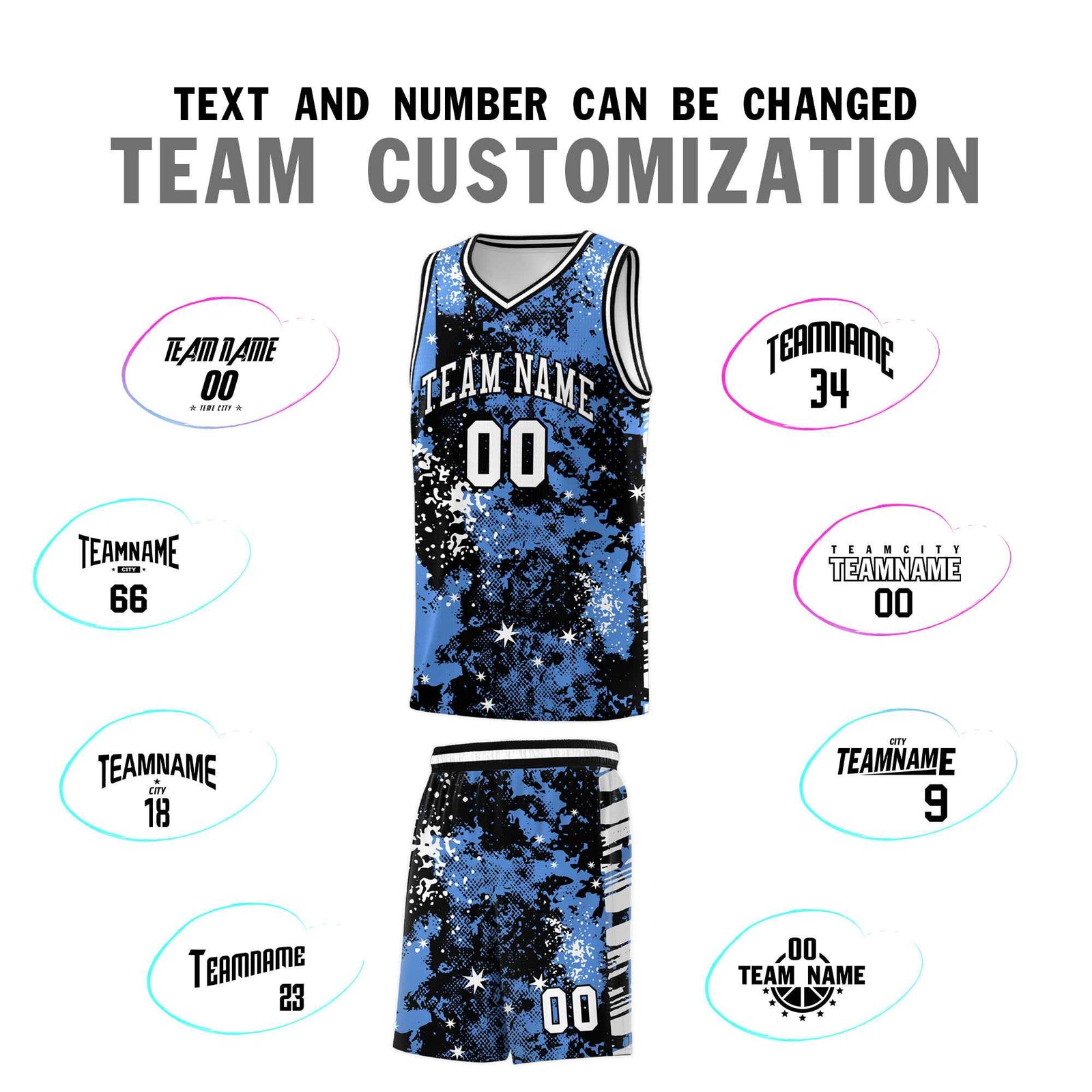 Custom Powder Blue Black Vice Burst Galactic Graffiti Lightweight Basketball Jersey