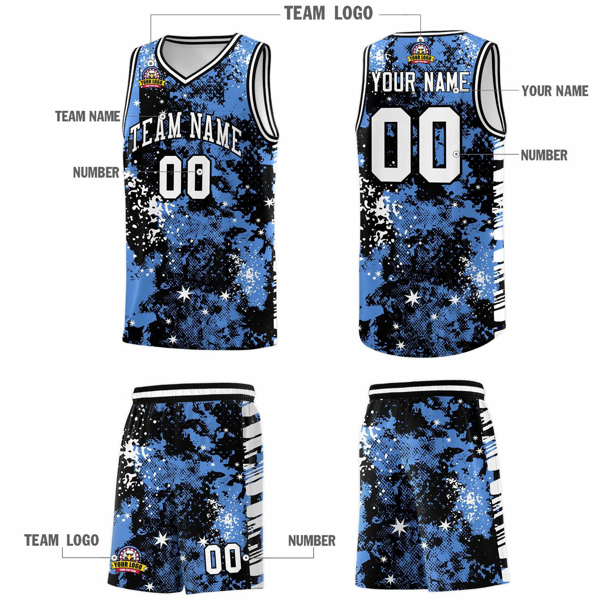 Custom Powder Blue Black Vice Burst Galactic Graffiti Lightweight Basketball Jersey