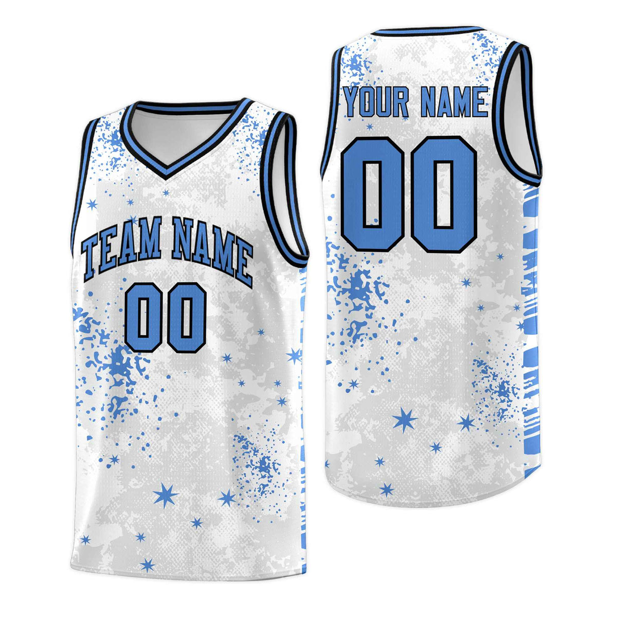 Custom White Powder Blue Vice Burst Galactic Graffiti Quick-Drying Basketball Jersey