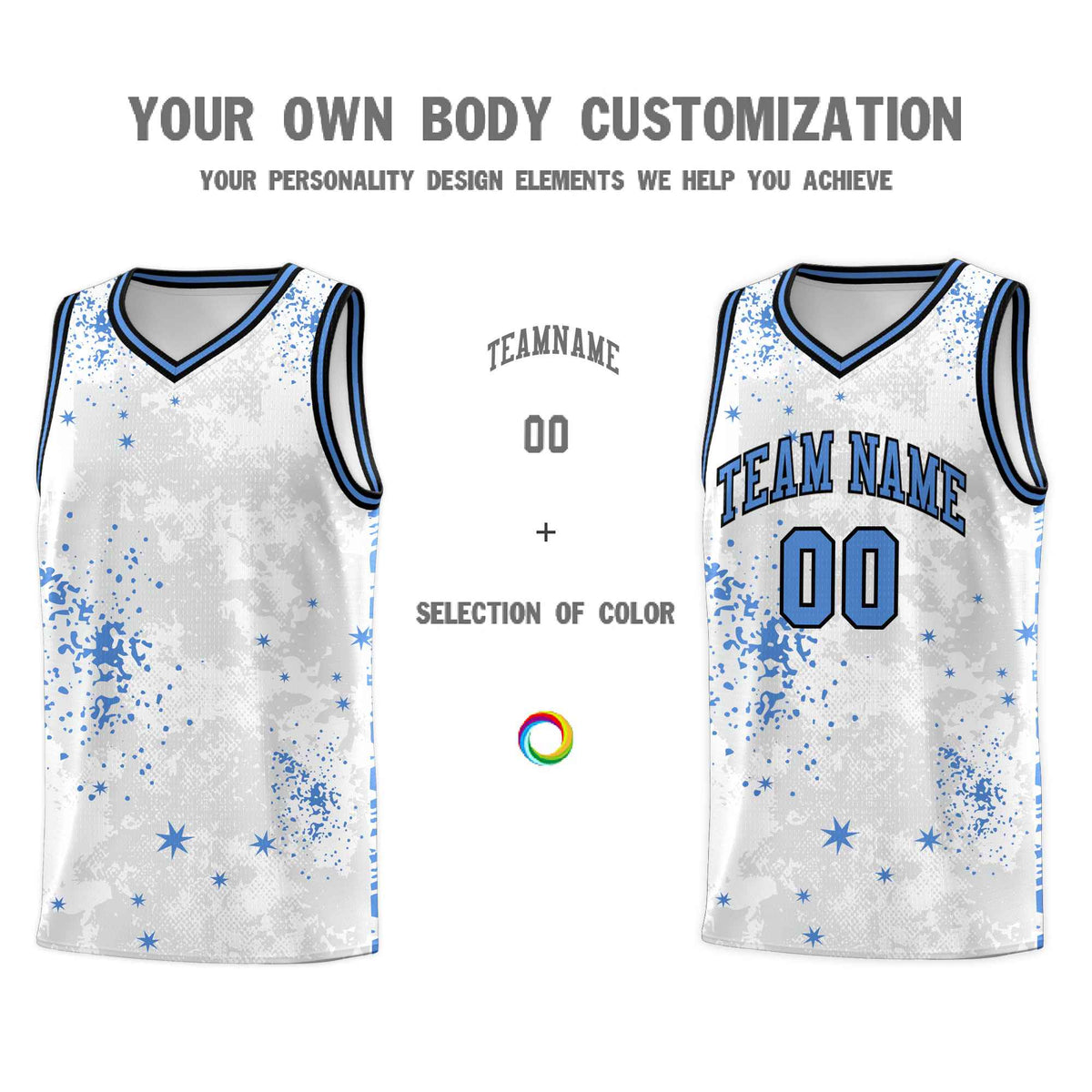 Custom White Powder Blue Vice Burst Galactic Graffiti Quick-Drying Basketball Jersey