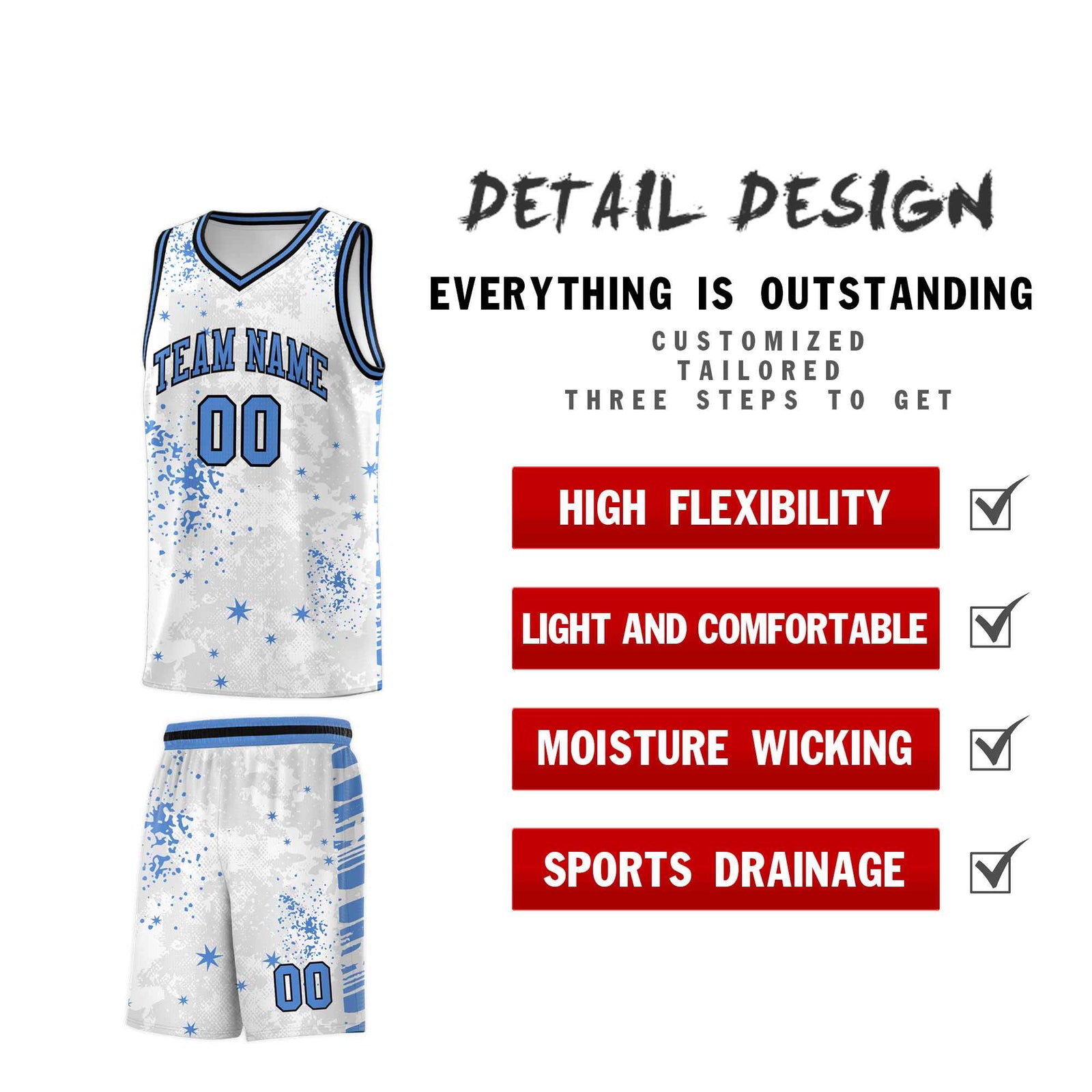 Custom White Powder Blue Vice Burst Galactic Graffiti Quick-Drying Basketball Jersey