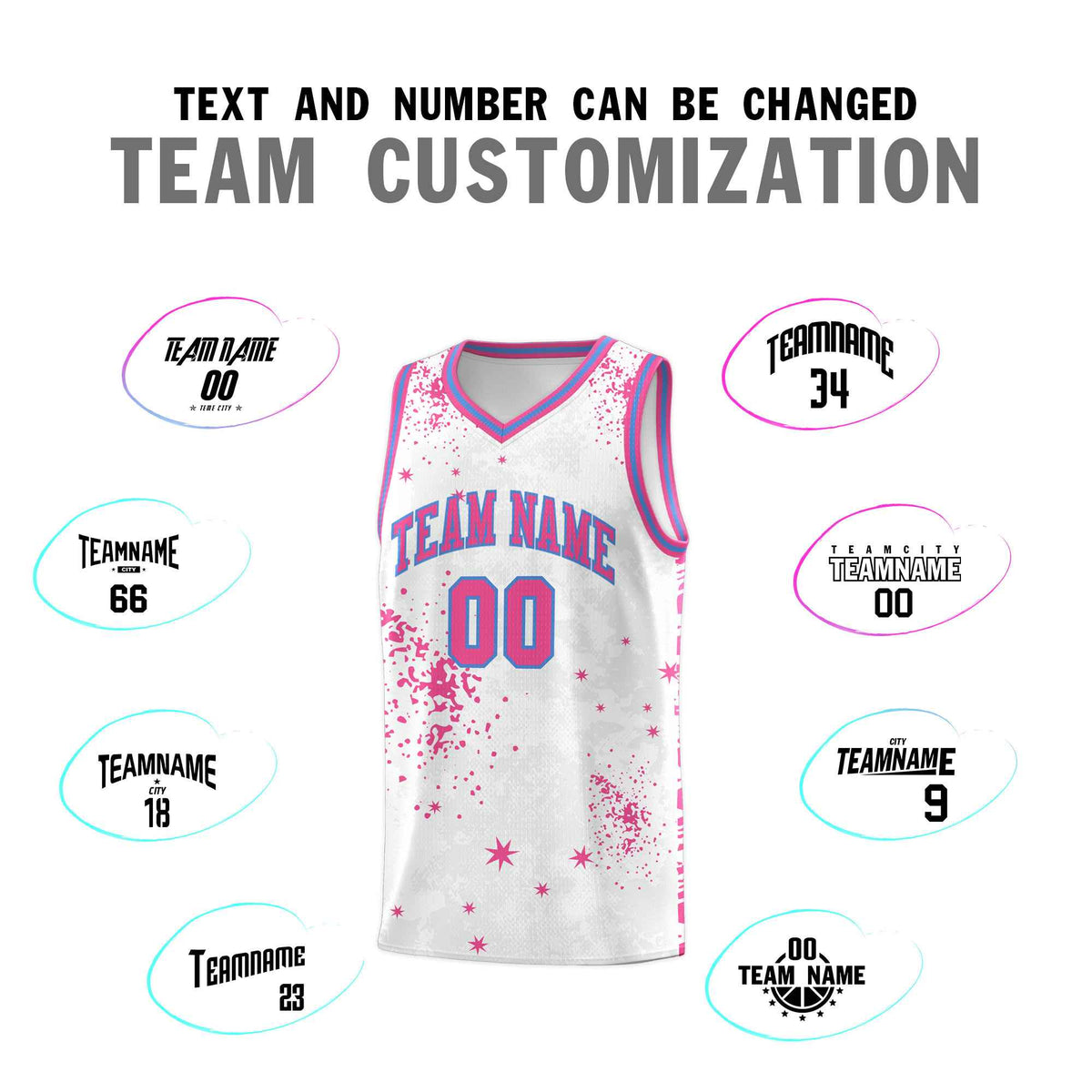 Custom Pink Powder Blue Vice Burst Galactic Graffiti Sublimation Printing Basketball Jersey