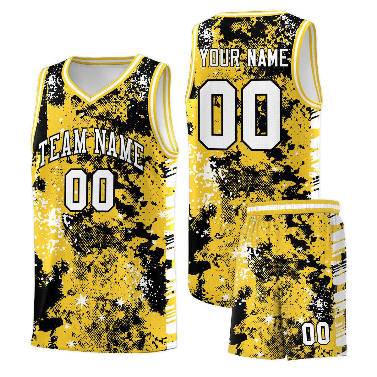 Custom Gold Black Vice Burst Galactic Graffiti Stretch Fabric Basketball Jersey